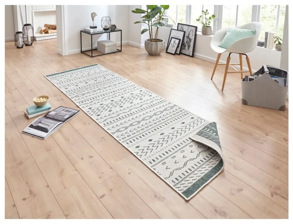 Zielono-kremowy chodnik odpowiedni na zewnątrz NORTHRUGS Kuba, 80x350 cm
