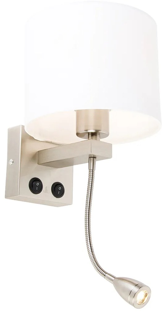 Lampa ścienna stalowa z ramieniem giętkim i białym kloszem 18 cm - Brescia Combi Nowoczesny Oswietlenie wewnetrzne