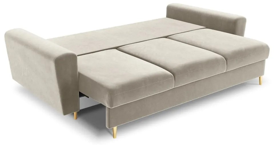Beżowa aksamitna rozkładana/ze schowkiem sofa 235 cm Kyoto – Cosmopolitan Design