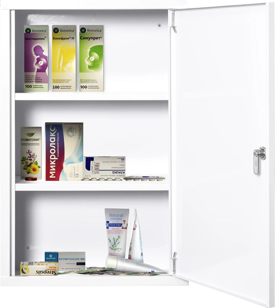 kleankin Apteczka szafka na lekarstwa apteczka pierwszej pomocy z zamkiem 3 półki stal kolor biały
