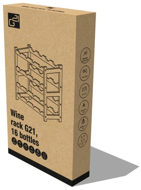 G21 Bambusowy regał na wino, 16 butelek, M