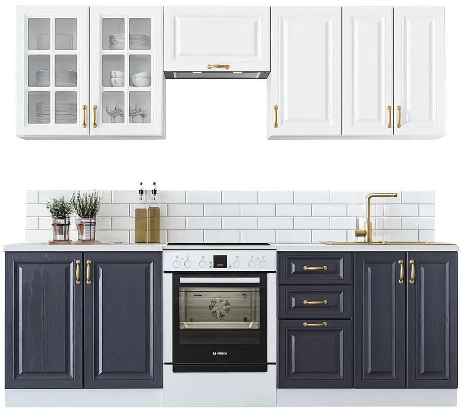 Klasyczne meble kuchenne 240 cm granatowy + biały W1-Z96