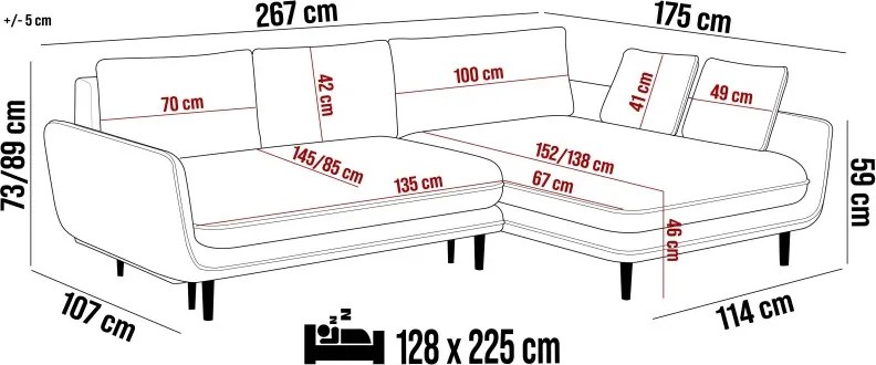 Narożnik SOLANO z funkcja spania i pojemnikiem z dodatkowymi poduszkami WERSAL