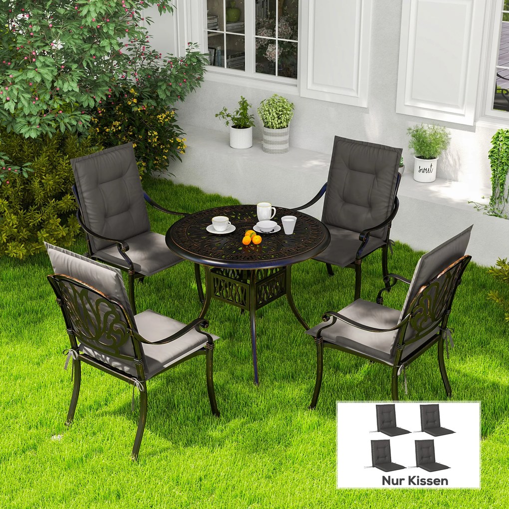 Outsunny Zestaw 4 Poduszek na Krzesła 108 x 50 x 5 cm z Taśmami, do Użycia na Zewnątrz i Wewnątrz, Ciemnoszary