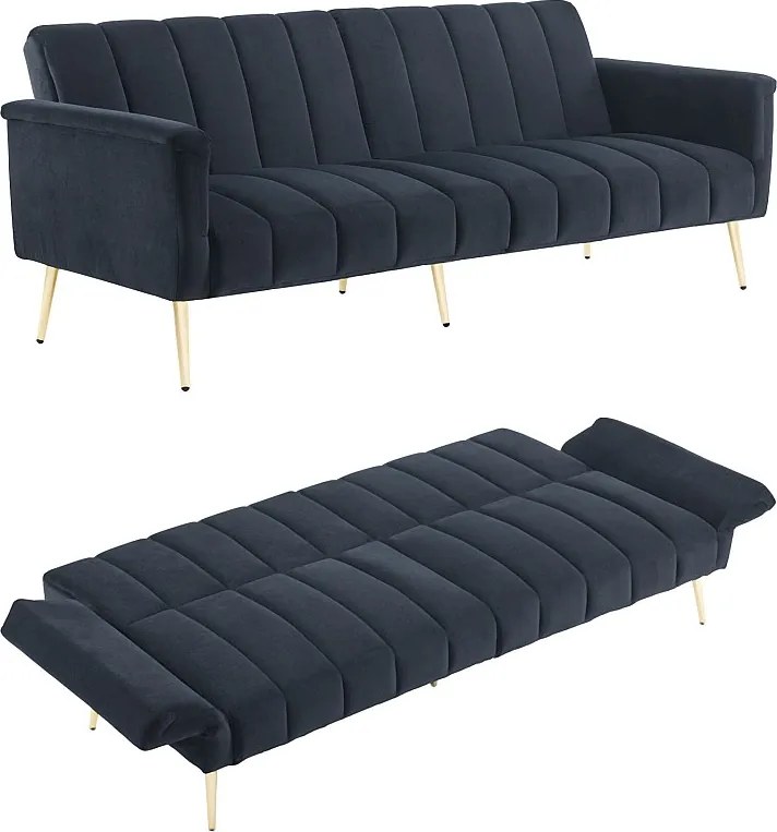 Sofa 3-osobowa z czarnego aksamitu - 3 w 1 - Regulowane oparcie i podłokietniki - 184 x 79 x 71 cm