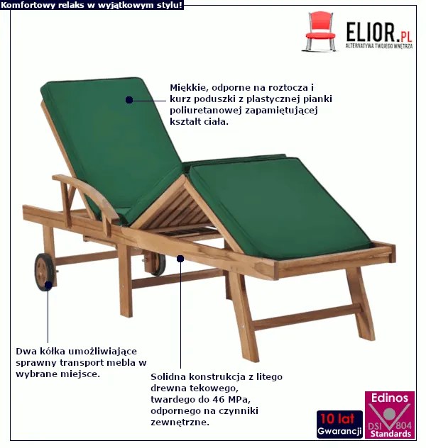 Zielony leżak ogrodowy - Uwer