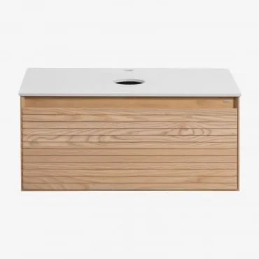 Zestaw Wiszących Mebli Łazienkowych Z Drewna Jesionowego Tedrik Popielaty Brąz & Without Sink & Bezlusterkowiec & Bez Kranu - Sklum