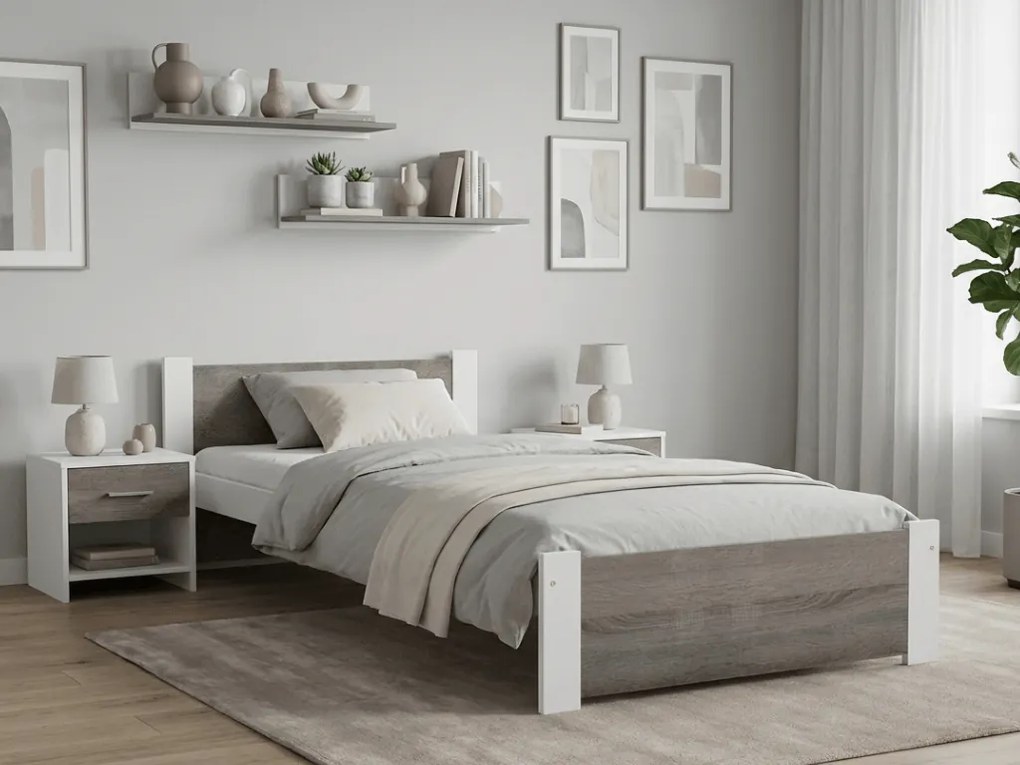 Łóżko IKAROS 90 x 200 cm, biały/dąb truflowy Stelaż: Ze stelażem listwowym rolowanym elastycznym, Materac: Materac Coco Maxi 20 cm