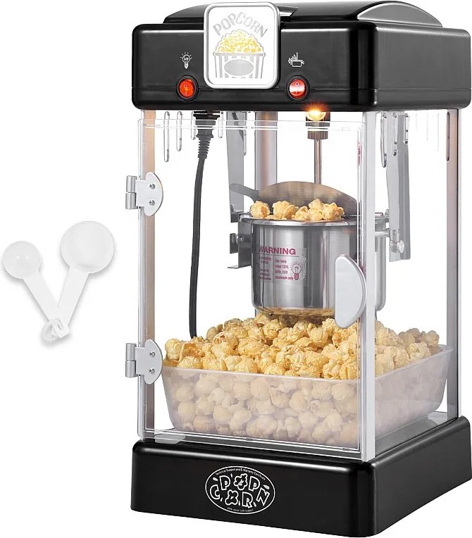 Maszyna Do Popcornu SucceBuy 300 W, Maszyna Do Popcornu Stołowa z Drzwiami z PP, W Zestawie 2 Łyżki i Talerz, Styl Kina, Czarny