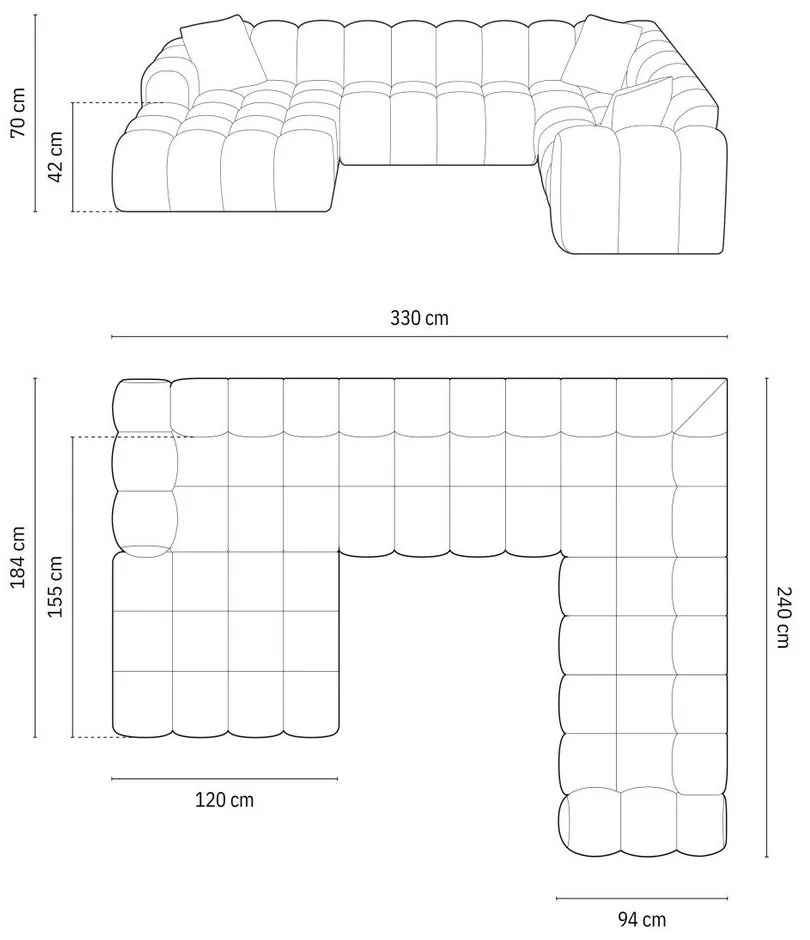 Jasnoszary narożnik z tkaniny szenilowej (prawostronny/w kształcie litery U) Treno – Cosmopolitan Design