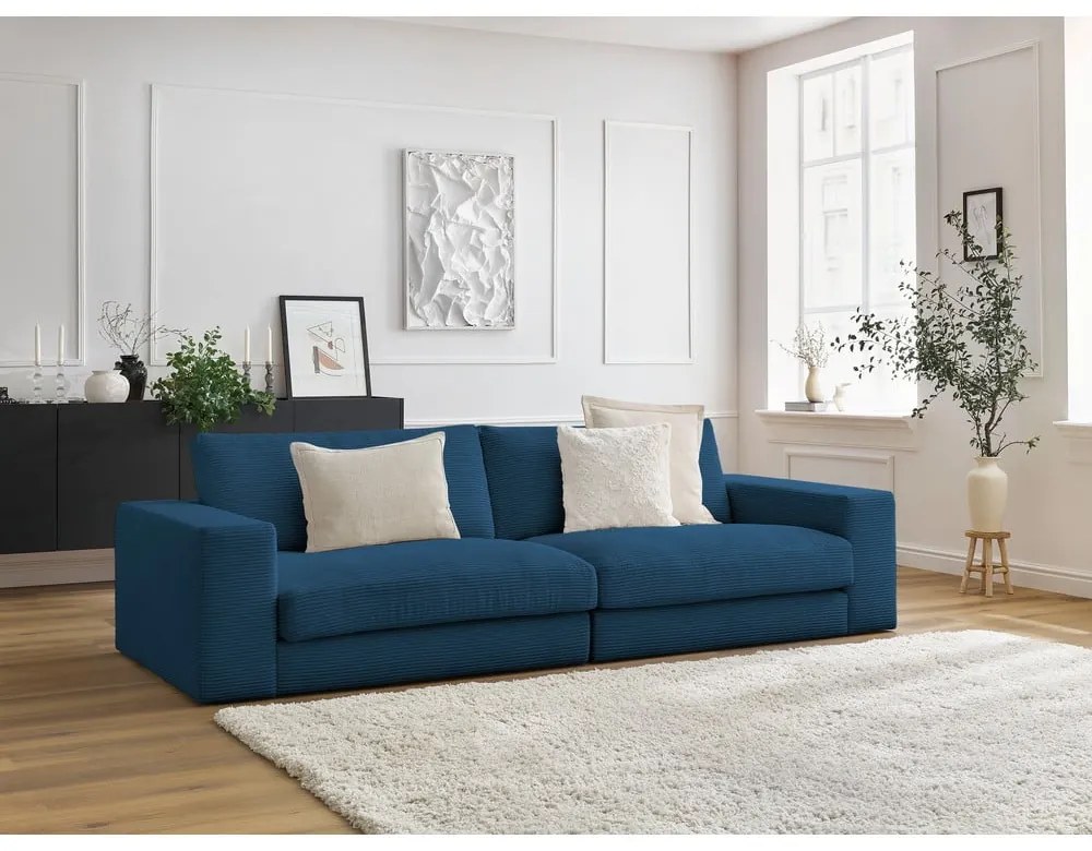 Ciemnoniebieska sztruksowa sofa 274 cm Leonard – Bobochic Paris