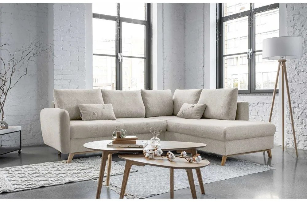 Beżowy rozkładany narożnik Miuform Scandic Lagom L, prawostronny