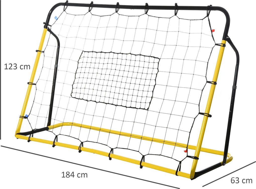 HOMCOM Rebounder Bramkowy do Piłki Nożnej z Siatką, dla Piłki Nożnej, Koszykówki i Baseballu, Stal+PE, Żółty+Czarny, 184 x 63 x 123 cm