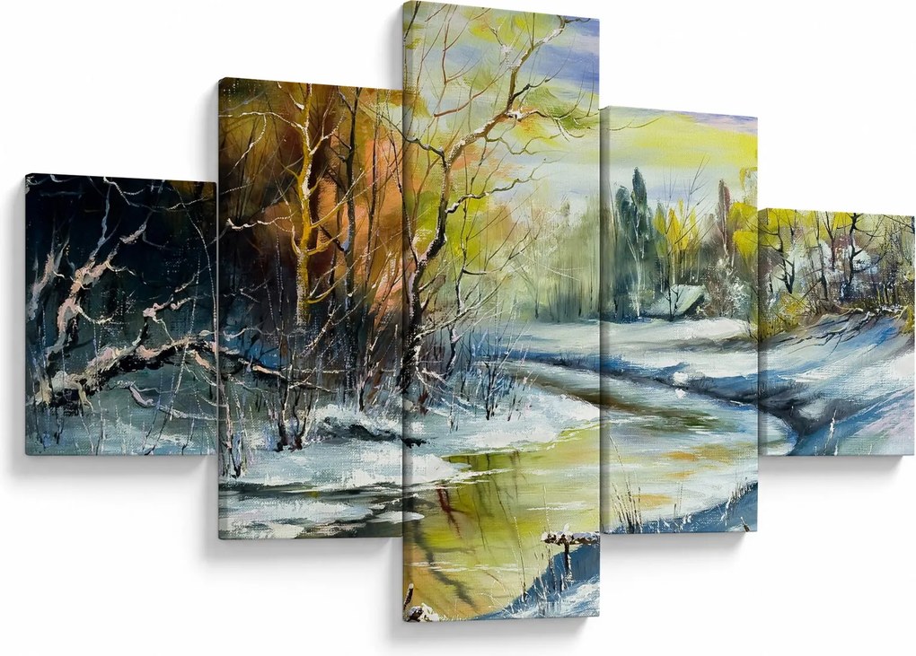 Obraz zimowej rzeki, obraz olejny (125x70 cm)