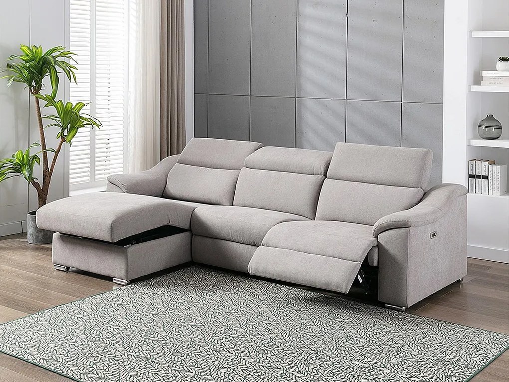 Kanapa narożna PEDRA z funkcją relax, z tkaniny w kolorze szarym – lewoskrętna