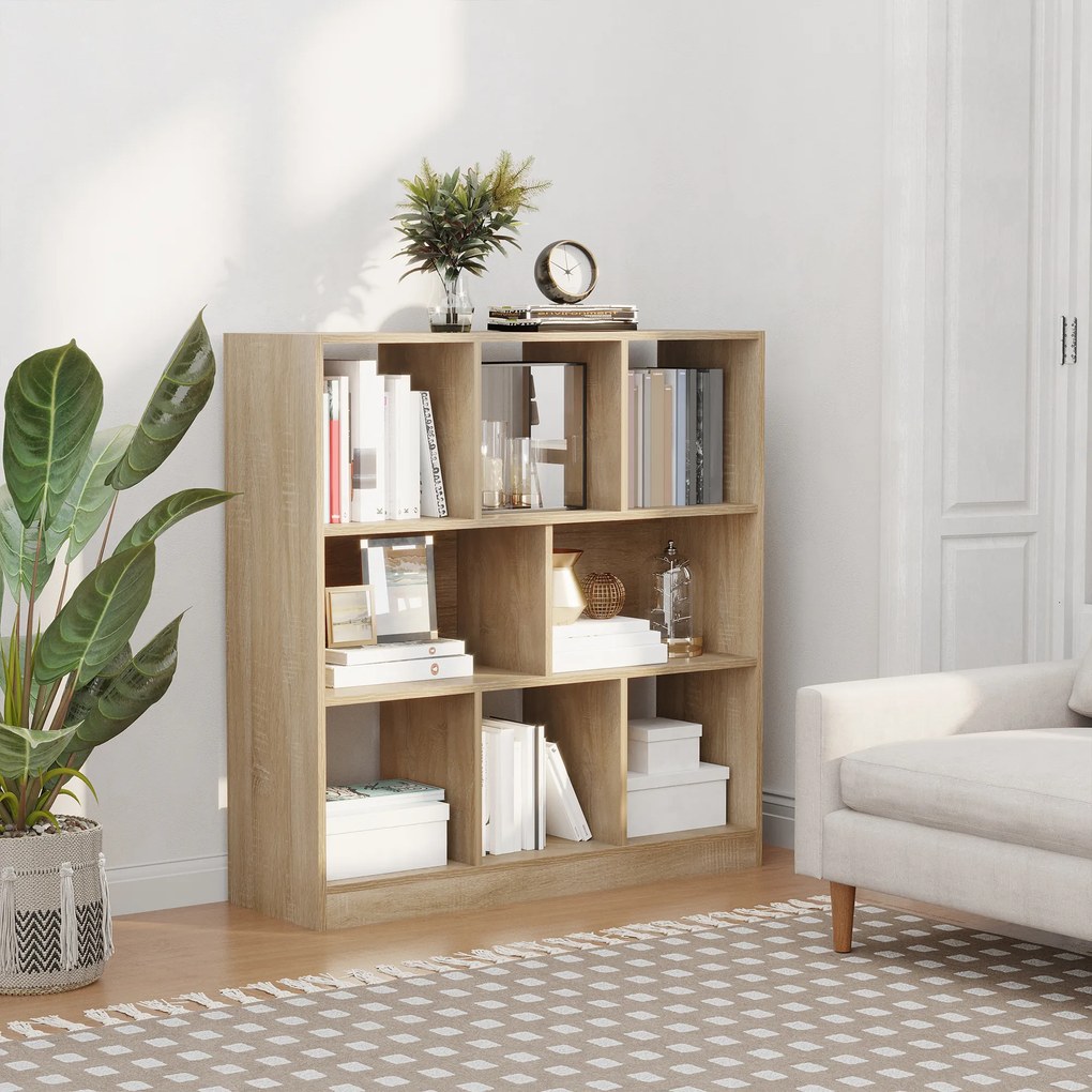 HOMCOM Półka na książki Regalna Półka stojąca, 8 półek, 97,5 x 30 x 100 cm, Wykończenie dębowe