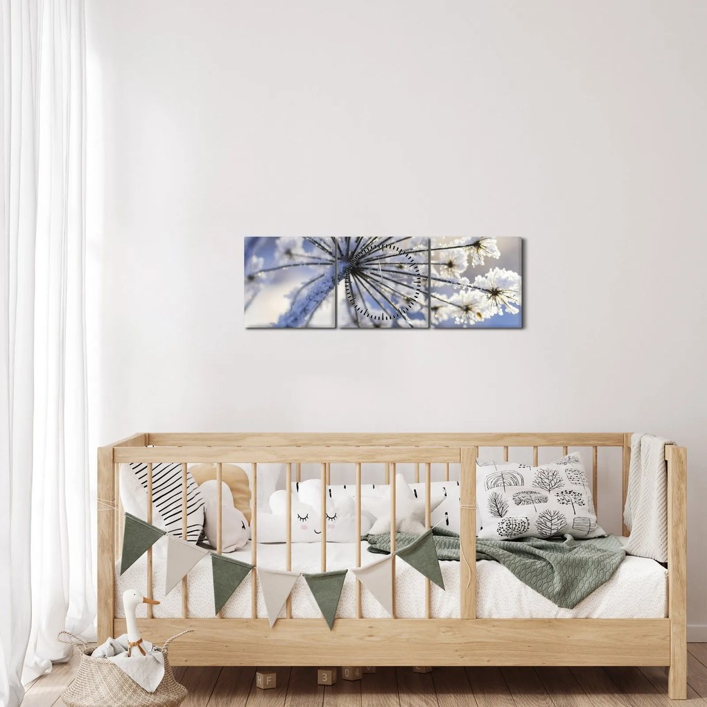 Obraz - Zamarznięty kwiat (z zegarem) (90x30 cm)