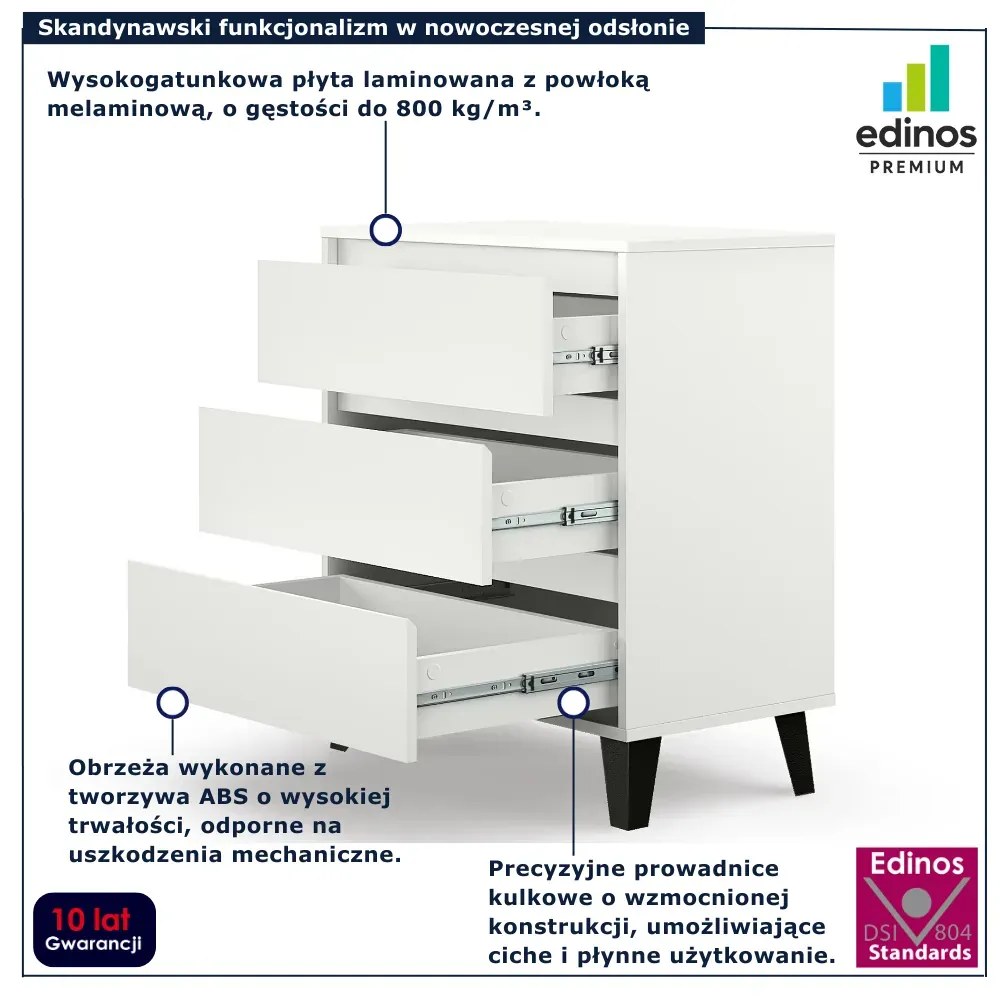 Biała skandynawska komoda z 3 szufladami L6-A60