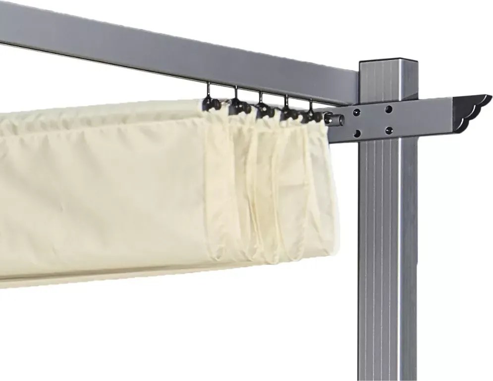 Pawilon ogrodowy Desire 3x4 m – nowoczesna altana tarasowa z aluminiową ramą i rozsuwanym dachem w kolorze ecru