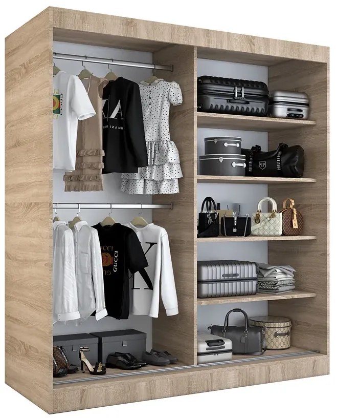 Szafa przesuwna 180 cm biel + dąb sonoma K9-A35