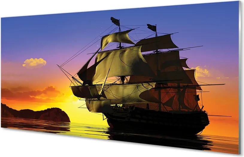 Szkło do Kuchni na Ścianę Statek na tle Nieba i Morza