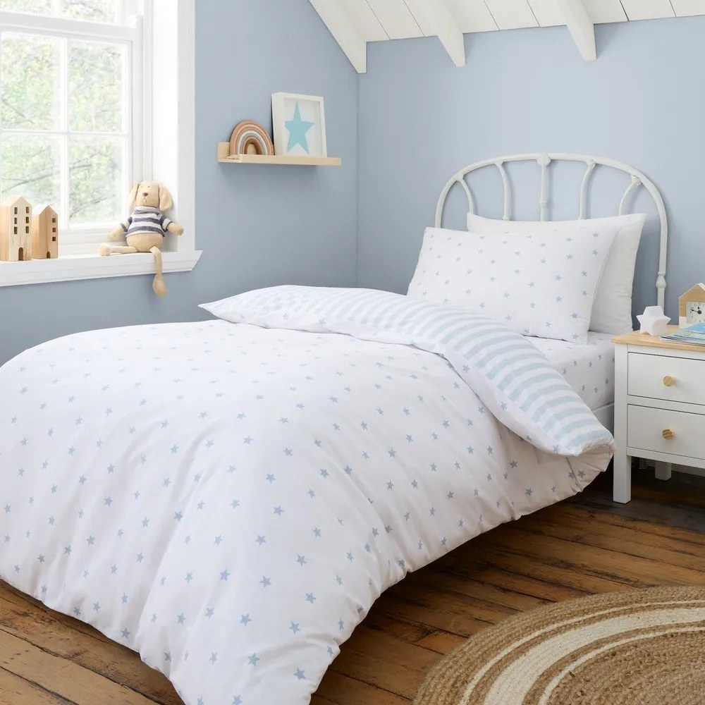 Biało-niebieska bawełniana pościel dziecięca dwuosobowa 200x200 cm Mini Star &amp; Stripes – Bianca