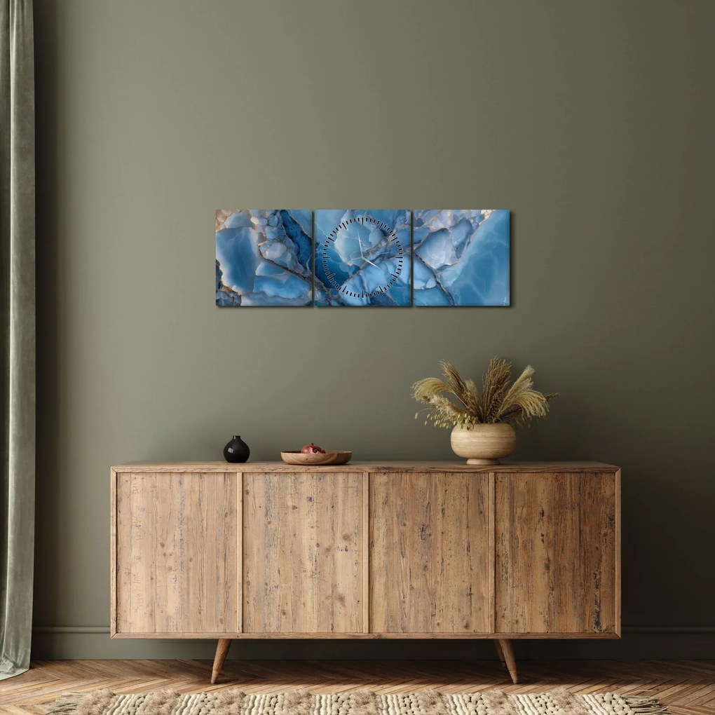 Obraz - Niebieski zróżnicowany marmur (z zegarem) (90x30 cm)