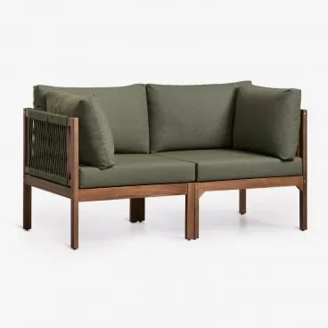 Sofa Modułowy 2-częściowy Z Podłokietnikami Z Drewna Akacjowego Branson Intensywna Zieleń Oliwkowa – Ciemny Brąz Akacjowy - Sklum