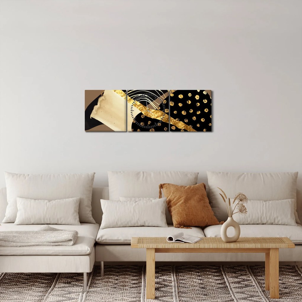 Obraz - Abstrakcja złotobrązowa N⁰1 (z zegarem) (90x30 cm)