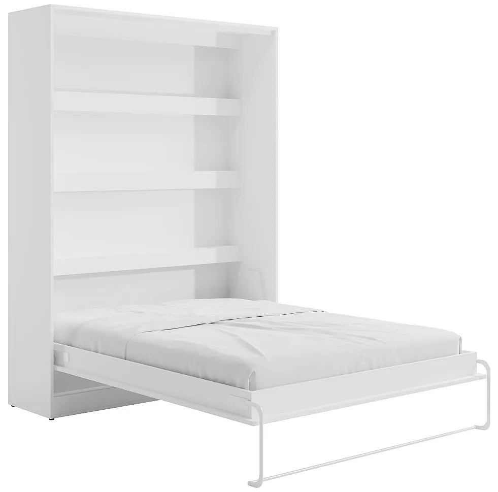 Łóżko chowane w szafie 160 × 200 cm – Otwieranie pionowe manualne – Oświetlenie LED – Białe – RAPILI