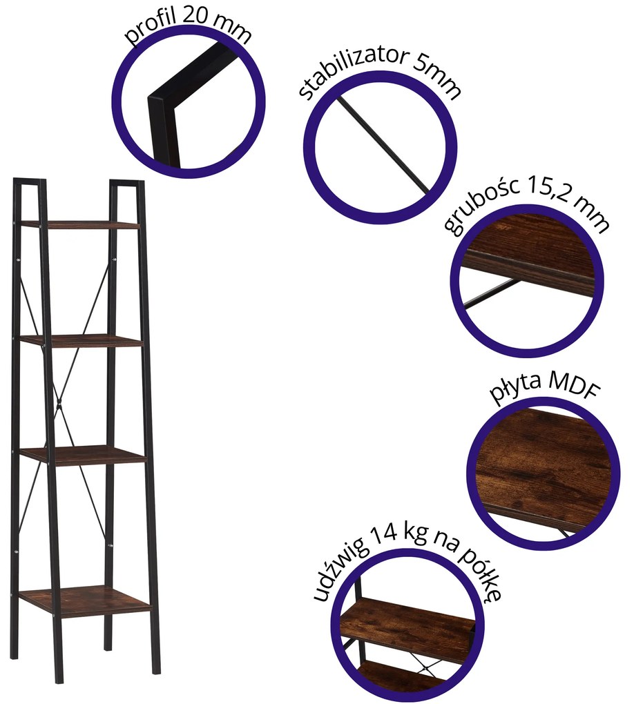 ALTE R1 regał, półki, czarny / dąb rustykalny na książki LOFT