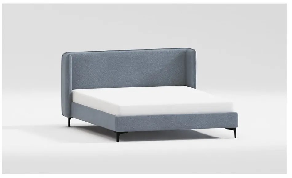 Niebieskie tapicerowane łóżko dwuosobowe ze stelażem 200x200 cm Basti – Ropez