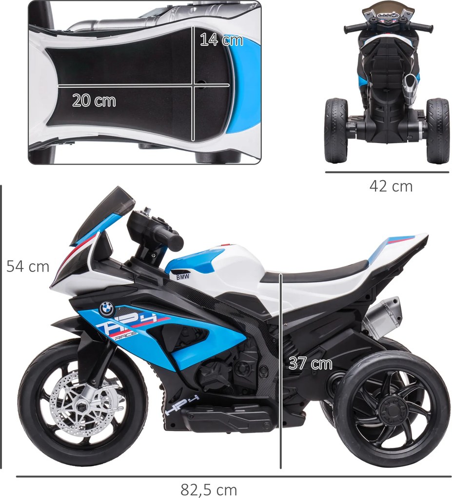 HOMCOM Motocykl Elektryczny dla Dzieci, z Reflektorami i 3 Trybami Muzyki, Dla Dzieci 1,5-5 Lat, Niebieski, 82,5 x 42 x 54 cm