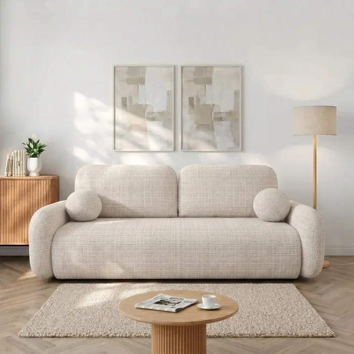 Sofa VIDI Rozkładana Dwuosobowa Beżowa Szenil Japandi