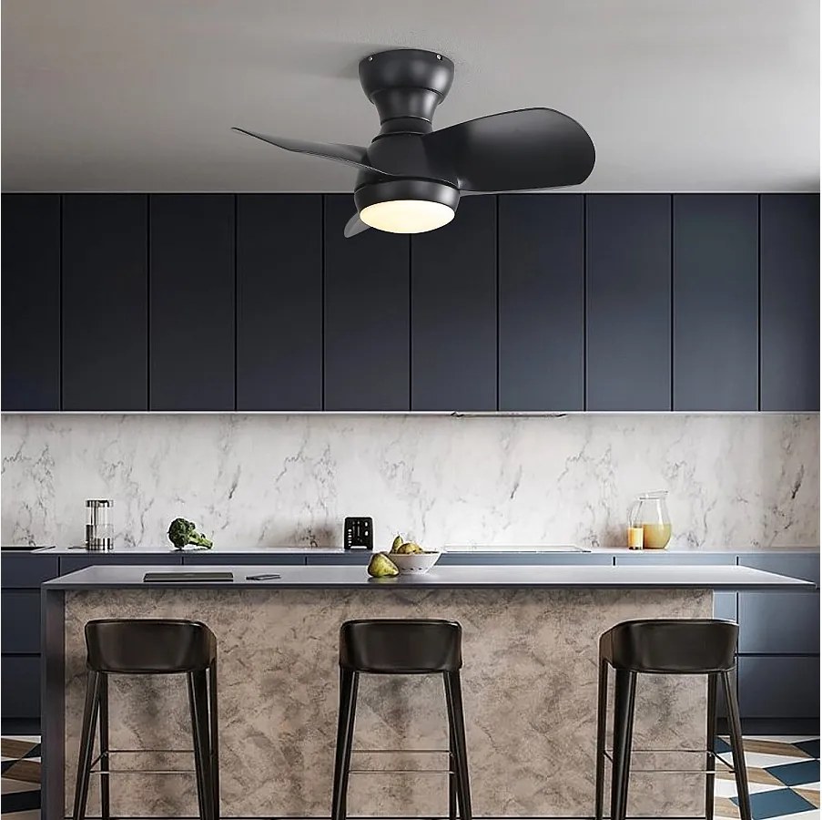 Czarny wentylator sufitowy z regulowanymi światłami LED i 3 łopatkami ABS do sypialni i salonów