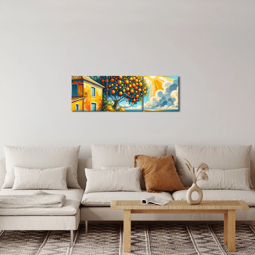 Obraz - Dom z pomarańczami I. (z zegarem) (90x30 cm)