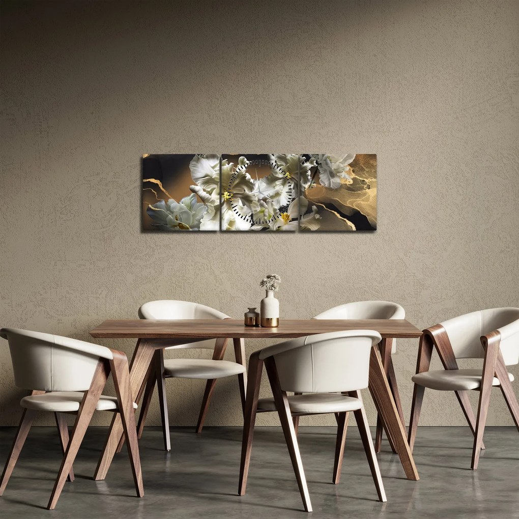 Obraz - Orchidea kwiaty na marmurowym tle (z zegarem) (90x30 cm)
