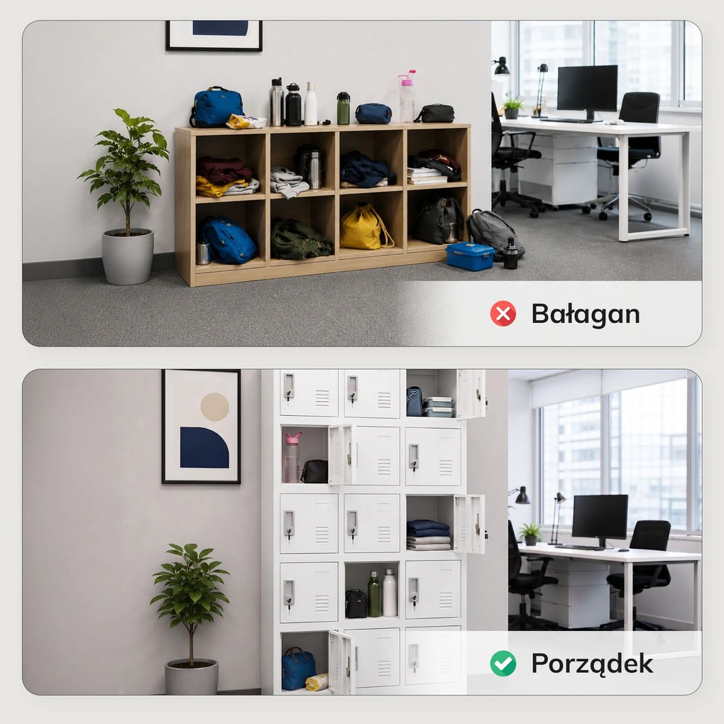 Szafka pracownicza skrytkowa 18-skrytkowa biała, 900x1850x400 mm: KAROL