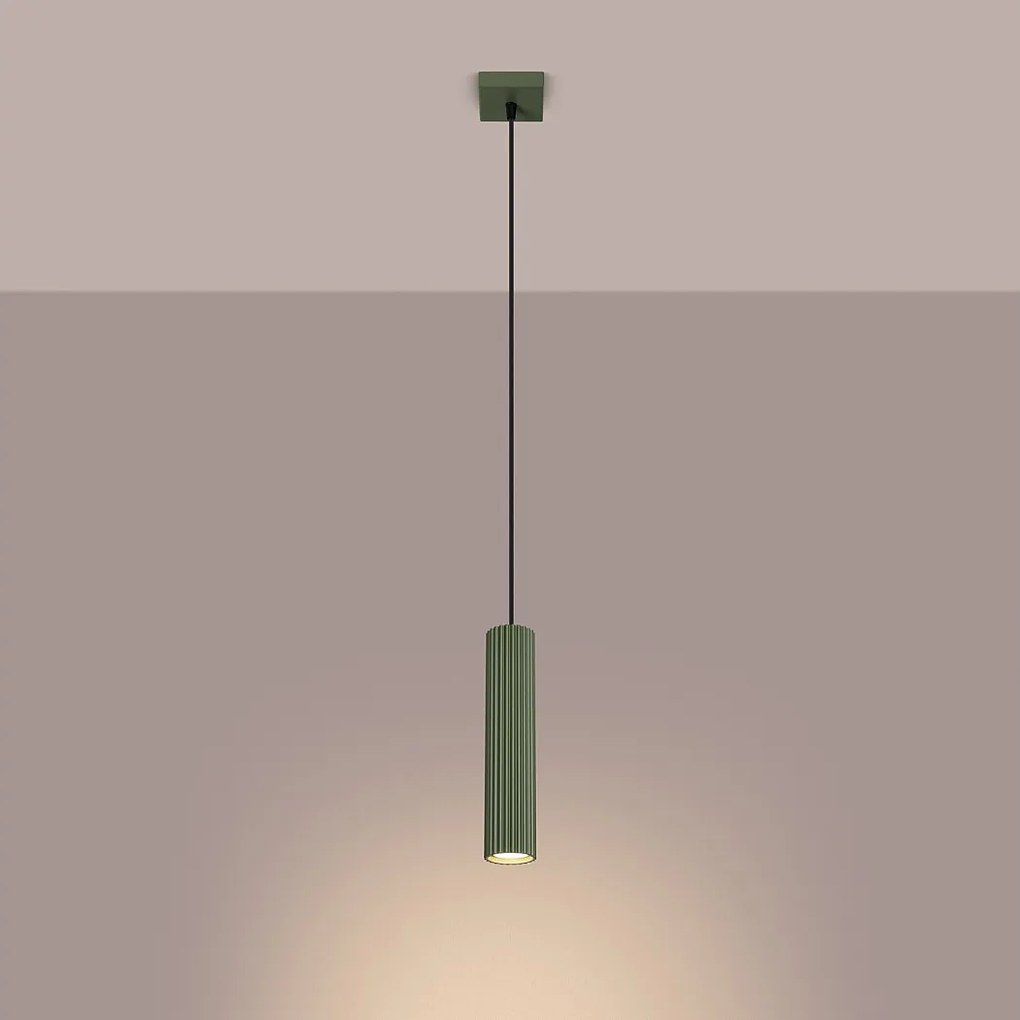 Lampa wisząca minimalistyczny Gloow, aluminium - 1 źródło światła 3000K - L.8 x H.118 cm - zielony oliwkowy