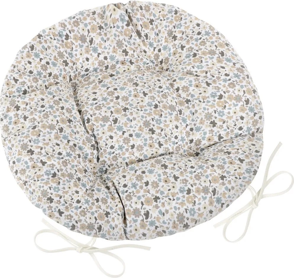 Bellatex Siedzisko  EMA okrągłe pikowane Kwiatek beżowo-niebieski, 40 cm