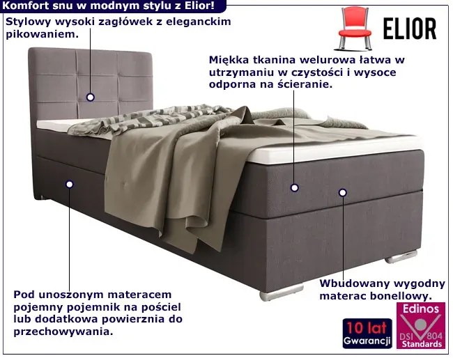 Kontynentalne łóżko pojedyncze z zagłówkiem 80x200 Carbon 32X