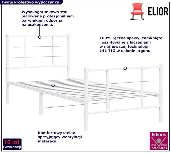 Białe metalowe łóżko loftowe 90x200 cm - Alester