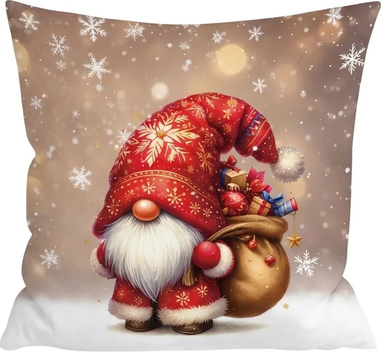 3D poszewka na poduszkę z mikrofibry SANTA GNOME 45x45 cm, czerwona
