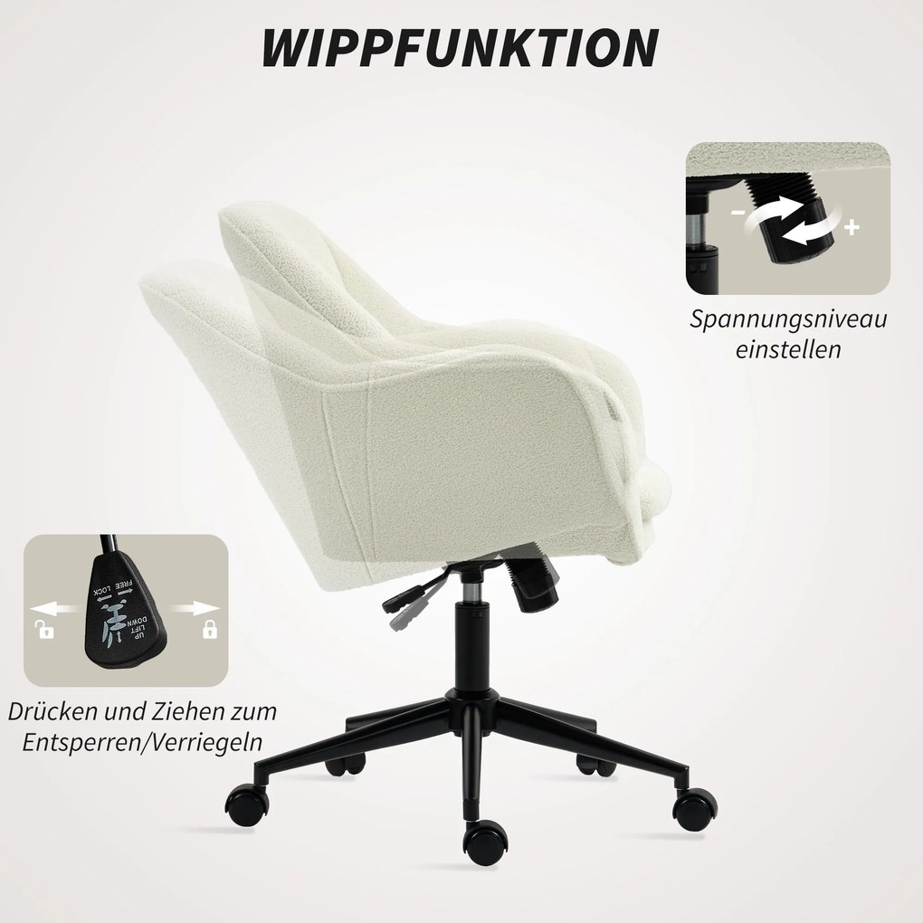 HOMCOM Fotel biurowy z tkaniną w optyce aksamitu, Fotel do toaletki z wypukłym oparciem, do sypialni, salonu, Beżowy