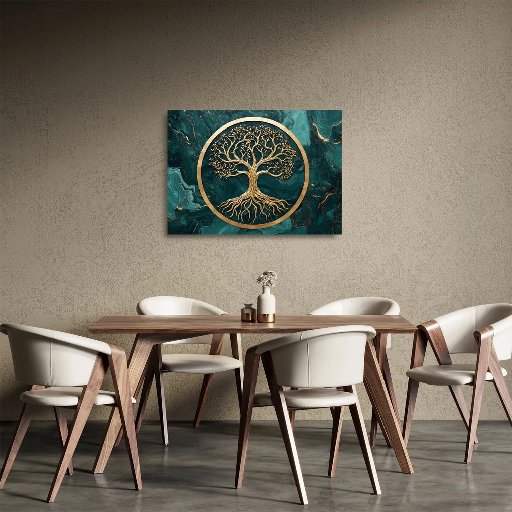 Obraz na szkle – Złote drzewo życia w marmurze (70x50 cm)