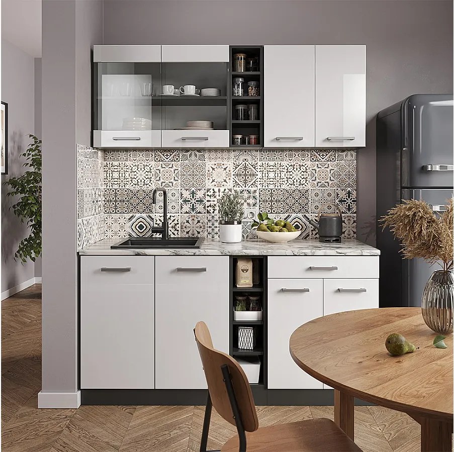 Pojedyncza kuchnia biały wysoki połysk/antracyt 160x46x81.6 r-line