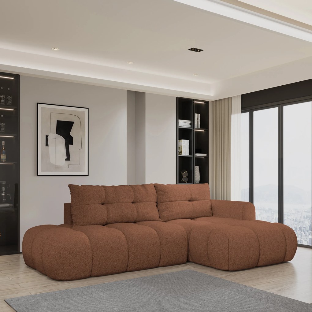 Masseno Narożnik FLUMA z funkcją spania i pojemnikiem na pościel Narozniki L, Rozkładana sofa - Miedziany, QUELLE 54