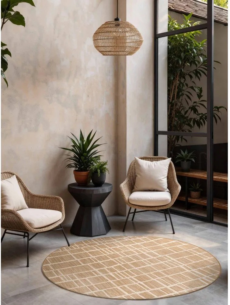 Kremowo-naturalny okrągły dywan odpowiedni na zewnątrz ø 200 cm Haringey Crouch – Ted Baker
