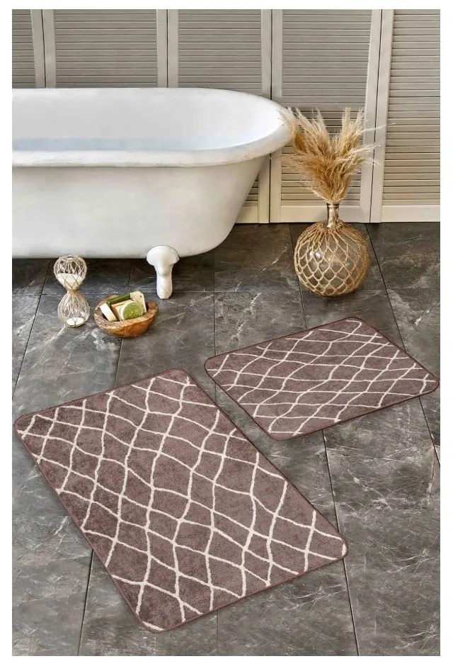 Brązowe aksamitne dywaniki łazienkowe zestaw 2 szt. 60x100 cm – Mila Home