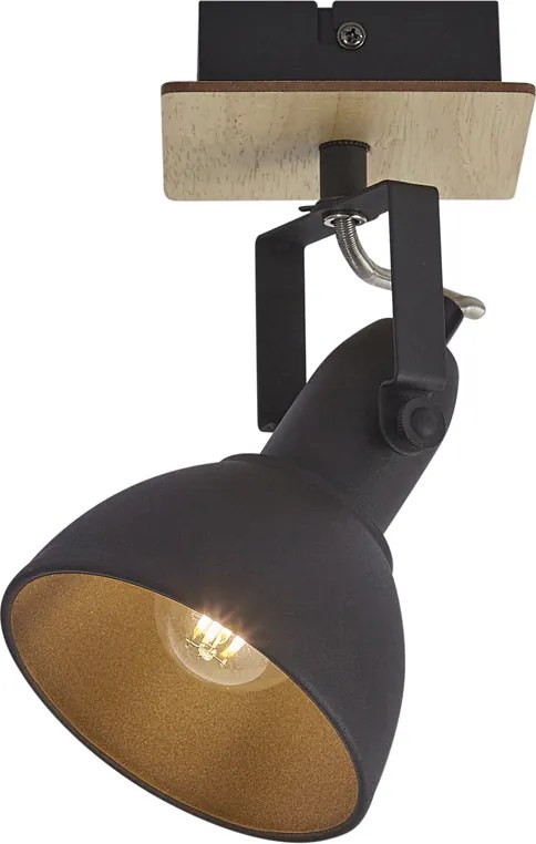 Reflektor industrialny czarny z drewnem, obrotowy i przechylny - Jakub